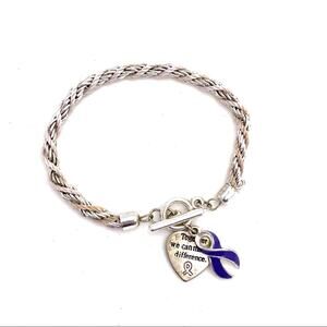 Purple ribbon awareness heart charm bracelet